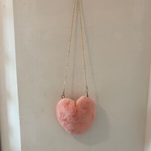 Pink Heart-Shaped Furry Crossbody Bag